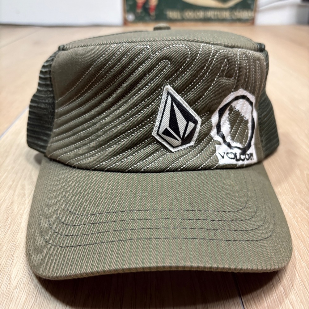 Volcom Y2K Custom Lids Trucker Hat Cadet Olive Green Mesh Snapback USA Skate Cap